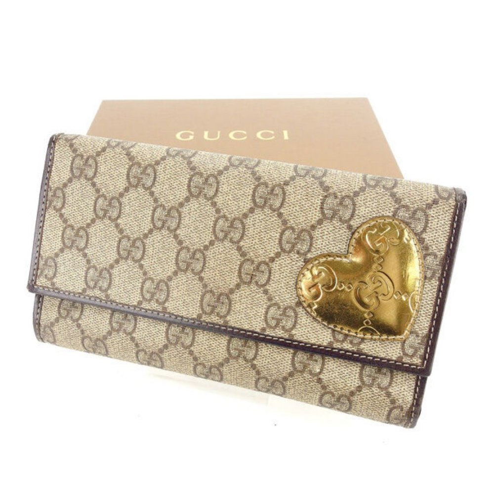 Gucci Wallet Purse Long Wallet GG Puls Brown Gold Woman Authentic Used Y4429
